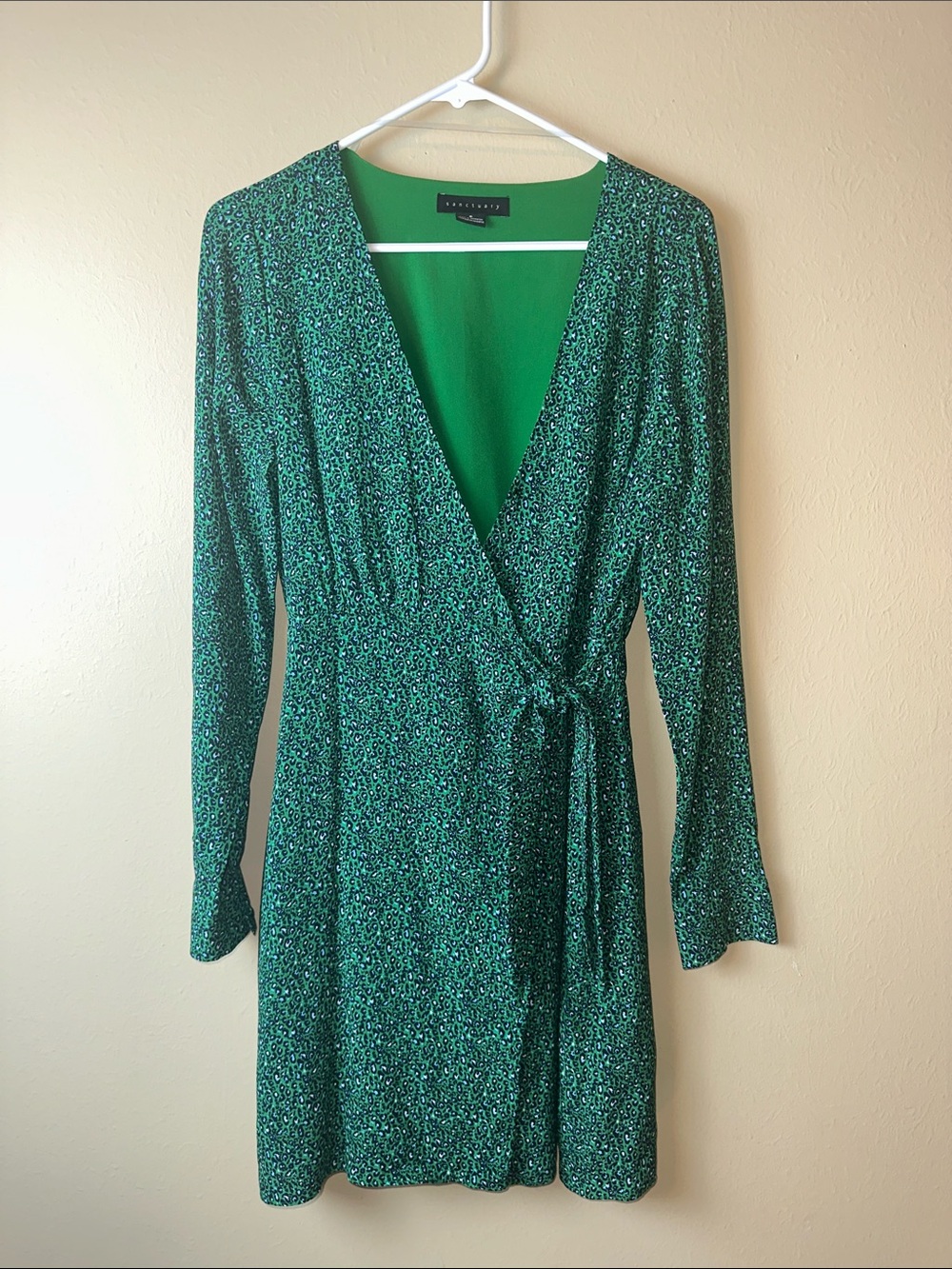 Sanctuary Emerald Green Printed Long Sleeve Wrap Dress